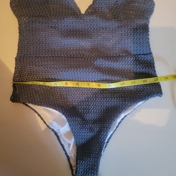 Onia Zinc Blue Textured Crochet One Piece Swimsuit NWT Quiet Luxury Minimalist - Picture 13 of 13